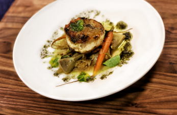 Pan Roasted Wild Alaska Pollock with Artichokes Barigoule and Lemon